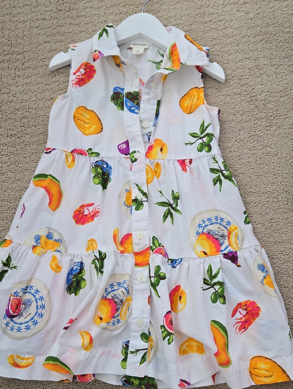 J. Crew White Sleeveless Cotton Dress with Colorful Fruit Print